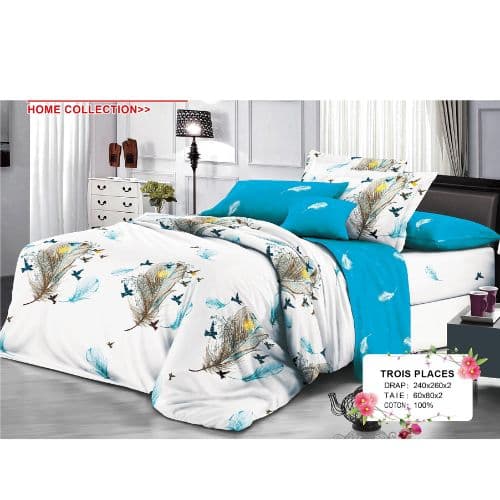 Ensemble de Drap +Taie, Trois Places avec Motif Légers et Ambiance Zen