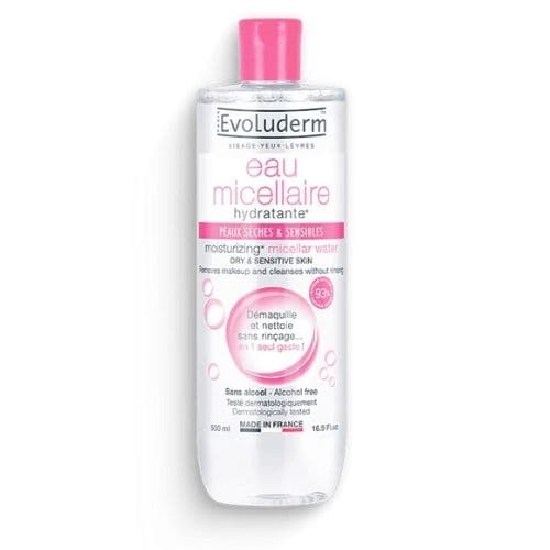 Eau micellaire démaquillante pour peaux sèches & sensibles EVOLUDERM 500ml