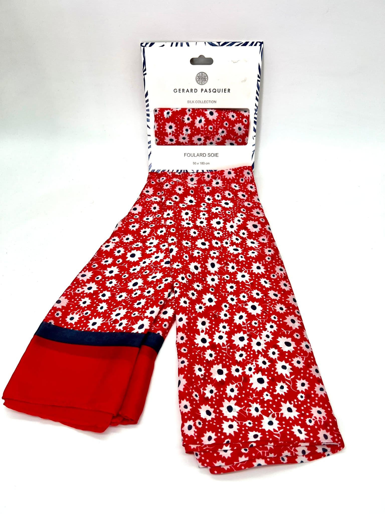 Foulard 100% Soie 90x180cm GERARD PASQUIER rouge fleur